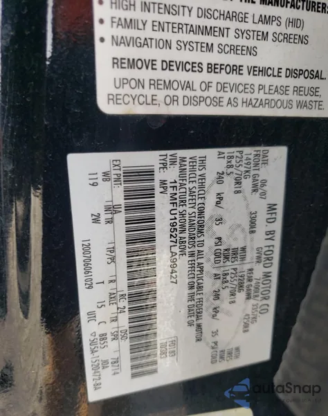 2007 Ford Expedition Limited from USA, damaged, VIN 1FMFU19527LA99427